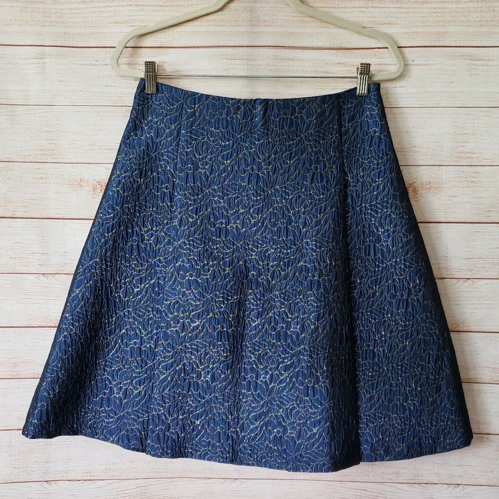 Nell Box Pleat A-Line Metallic Gold Floral Lined Skirt